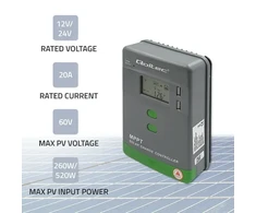 Qoltec Solar charge controller MPPT 20A,12V 24V,2xUSB