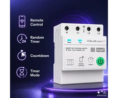 Qoltec Trójfazowy przekaźnik 63A na szynę DIN | 3P+N | Timer | Wi-Fi | Tuya | Smart Life | Amazon Alexa | 4P