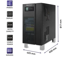 Qoltec Atsarginis maitinimo šaltinis UPS 3 fazių | 20kVA | 16KW | LCD | EPO | SNMP | USB | On-line | Žemo dažnio