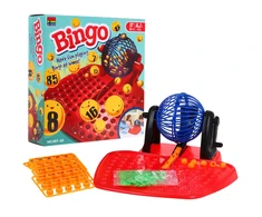 Ramiz Vaikų bingo žaidimas 4+ skaičių loterija + piešimo mašina su būgnu + kamuoliukai su skaičiais + kortelės Žetonai