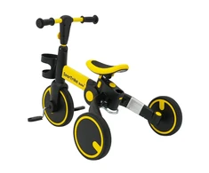 Stumiamas triratukas su rankene Happy Bike 3in1 Sportrike geltonos spalvos