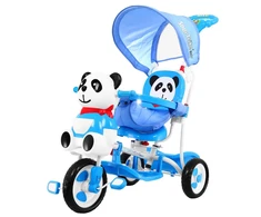 Ramiz Triratis "Panda" mėlynas + garsai + stogelis + barjeras + atrama kojoms + rankena + laikymo skyrius