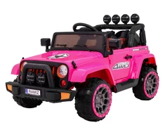 Ramiz Visureigis "Full Time 4WD" vaikams Rožinis + 4x4 pavara + Nuotolinio valdymo pultas + LED garso signalas + Daiktadėžė