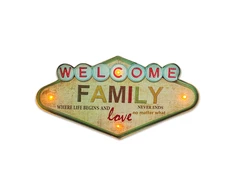 Sieninis šviestuvas TelForceone RETRO Metal Sign LED Welcome Family"Forever" šviesiai