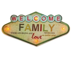 Sieninis šviestuvas TelForceone RETRO Metal Sign LED Welcome Family"Forever" šviesiai