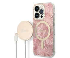 Rinkinys Guess GUBPP14LHJEACSP Case+ Charger Apple iPhone 14 Pro 6,1" dėklas telefonui rožinės spalvos hard case Jungle MagSafe
