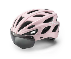 Rockbros Bike šalmas with Visor, Detachable UV Goggles, Detachable Visor, Unisex – rožinės spalvos