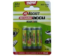 Rocket Precharged HR03 850MAH ALWAYS READY Blister Pack 4pcs.
