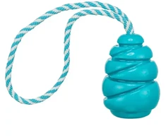 Trixie Super Strong pritūpimo kamuolys su virve, žaislas šunims, šviesiai mėlynas, TPR, 36,5 cm / 7,9 cm