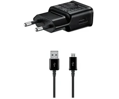 Galaxy EP-TA200EBE + ECB-DU4EBE Samsung 15W kelioninis įkroviklis + microUSB duomenų kabelis, juodas (OOB Bulk)