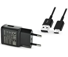 „Samsung EP-TA200EBE“ kelioninis įkroviklis | 15 W | USB-A, USB-C | su pridėtu USB-A–USB-C laidu | juodas (OEM)