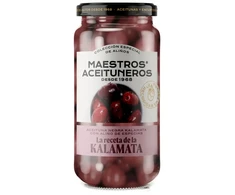 Raudonosios Kalamata alyvuogės su kauliukais, MAESTROS ACEITUNEROS, 345/190 g