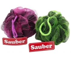 Sauber Exfoliating net sponge juodas+žalias/yellow/oranžinis/pink