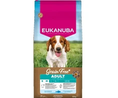 Nezatříděno Eukanuba begrūdis Adult S/M begrūdis sausas maistas mažų ir vidutinių veislių šunims su žuvimi, 12 kg