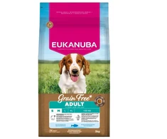 Nezatříděno Eukanuba begrūdis Adult S/M begrūdis sausas maistas mažų ir vidutinių veislių šunims su žuvimi, 3kg