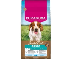 Eukanuba begrūdis Adult S/M begrūdis sausas maistas mažų ir vidutinių veislių šunims su žuvimi, 12 kg