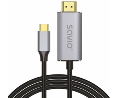 HDMI Laidas - SAVIO CL-171 2m USB-C Į HDMI Sidabrinis/Juodas Aukso Antgaliai