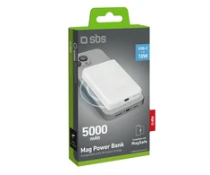 SBS 5000 mAh belaidis magnetic Power Bank baltos spalvos