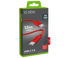SBS duomenų perdavimo ir įkrovimo kabelis | USB-C į USB-C | 1,5 m | raudonas