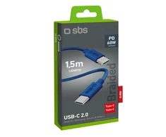 SBS TECABLETISSUETCCB USB-C – USB-C 1.5m 60W pintas kabelis – mėlynos spalvos