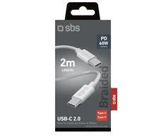 SBS TECABLETISSUETCC2G kabelis 2 x USB-C 2m 60W with Power Delivery – pilkos spalvos