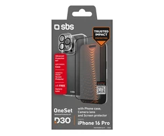 SBS set with D3O technology skirtas iPhone 16 Pro – case + glass screen and camera protector – transparent