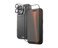 SBS set with D3O technology skirtas iPhone 16 Pro – case + glass screen and camera protector – transparent