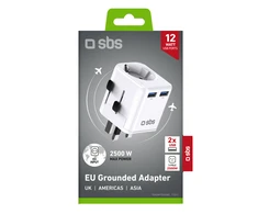 SBS universal travel adapter – EU 2xUSB-A – baltos spalvos