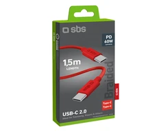 SBS TECABLETISSUETCCR USB-C – USB-C 1.5m 60W pintas kabelis – raudonos spalvos