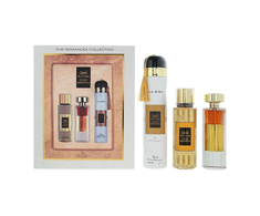 Set Ard Al Zaafaran: Oud Romancea Eau De Parfum For Women, 100 ml + Oud Romancea Scented Purškiklis For Women, 250 ml + Oud Romancea Amber Room Air Freshener, 300 ml