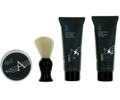Rinkinys Aubusson: „Cruiser“ valomasis kremas, šalinantis nešvarumus, 100 ml + „Cruiser“ raminamasis balzamas po skutimosi, 100 ml + „Cruiser“ skutimosi muilas, 60 g + „Cruiser“ medinis skutimosi šepetėlis, juodas