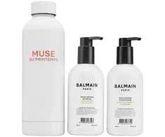 Set Balmain Professionnel: Balmain Professionnel Argan Oil Hair Šampūnas Moisturizing, 300 ml + Balmain Professionnel Hair Conditioner For Moisturizing, 300 ml + Muse Du Printemps GWP Steel Vanduo Bottle Baltas