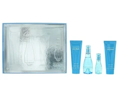 Rinkinys Davidoff: „Cool Vanduo“, kūno losjonas, kūnui, 75 ml + „Cool Vanduo“, tualetinis vanduo, moterims, 50 ml + „Cool Vanduo“, dušo želė, visiems odos tipams, 75 ml + „Cool Vanduo“, tualetinis vanduo, moterims, 15 ml *Miniatiūrinis