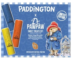 Set Dr. PawPaw: Paddington Oranžinis Marmalade Hydrating Lūpų balzamas, 4 g + Paddington Bear Original Balm Vegan Lūpų balzamas, 4 g + Hot Chocolate Hydrating Lūpų balzamas, 4 g