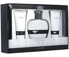 Rinkinys Ford: „Mustang Baltas“ tualetinis vanduo vyrams, 100 ml + „Mustang Baltas“ balzamas po skutimosi, 100 ml + „Mustang Baltas“ prausiklis plaukams ir kūnui, 100 ml