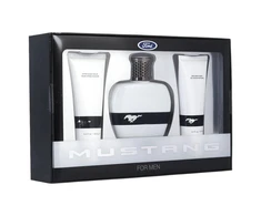 Set Ford: Mustang Baltas Eau De Toilette For Men, 100 ml + Mustang Baltas After-Shave Balm, 100 ml + Mustang Baltas Kūno prausiklis For Hair &amp; Body, 100 ml
