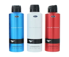 Set Ford: Mustang Mėlyna Dezodorantas Purškiklis For Men, 200 ml + Mustang Raudona Dezodorantas Purškiklis For Men, 200 ml + Mustang Baltas Dezodorantas Purškiklis For Men, 200 ml