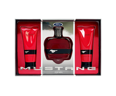 Set Ford: Mustang Raudona Eau De Toilette For Men, 100 ml + Mustang Raudona After-Shave Balm, 100 ml + Mustang Raudona Cleansing Dušo želė For All Skin Types, 100 ml