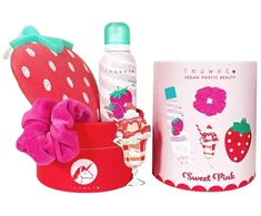 Set Inuwet: Strawberry Cleansing &amp; Moisturising Shower Mousse, 200 ml + Scrunchy Hair Elastic + Strawberry Body Sponge + Strawberry Gift Sticker