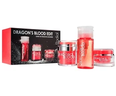 Rinkinys „Rodial“: „Dragon's Blood“ intensyviai drėkinamasis kremas veidui, 50 ml + „Dragon's Blood“ skulptūrinis gelis veidui, 50 ml + „Dragon's Blood“ valomasis micelinis vanduo visiems odos tipams, 100 ml