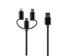 TelForceone Setty 3in1 kabelis USB - Lightning + USB-C + microUSB 1,0 m 2A juodas nailonas DT