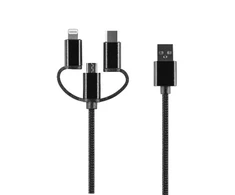 TelForceone Setty 3in1 kabelis USB - Lightning + USB-C + microUSB 1,0 m 2A juodas nailonas DT