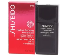 „Shiseido Perfect Refining“ drėkinamasis skystas makiažo pagrindas D10 Golden Brown SPF 15, 30 ml