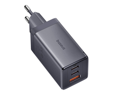 Sieninis įkroviklis Baseus GaN5 2x USB-C + USB 65W + kabelis 1m - Pilkas