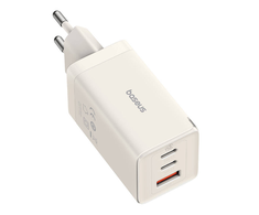 Sieninis įkroviklis Baseus GaN5 2x USB-C + USB, 65W + laidas 1m (baltas)