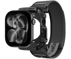 SPIGEN ATHLEX AIR + RUGGED ARMOR APPLE WATCH 10 / 11 / 12 (46 MM) aktyvi juoda/pilka