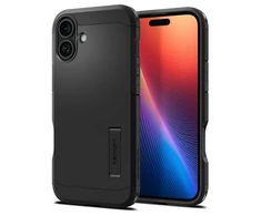Spigen Tough Armor MagSafe su stoveliu Apple iPhone 16 – dėklas telefonui juodos spalvos