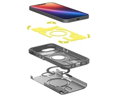 „Spigen Tough Armor MagSafe iPhone 16e“ dėklas – skaidriai pilkas