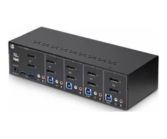 StarTech.com 4 prievadų dviejų monitorių „DisplayPort KVM“ jungiklis, 4K 60Hz, 2x USB 5Gbps šakotuvo prievadai, 2x USB 2.0 HID prievadai, karštųjų klavišų ir mygtukų perjungimas, atitinkantis TAA reikalavimus - 3,5 mm garsas, HDCP (P4DD46A2-KVM-SWITCH) - KVM / garso jungiklis - 4 x KVM / garsas / USB - 1 prievadas