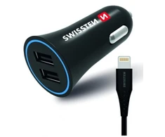 Swissten Premium automobilinis įkroviklis 12 - 24V / 1A + 2.1A + Lightning duomenų kabelis 1,2m